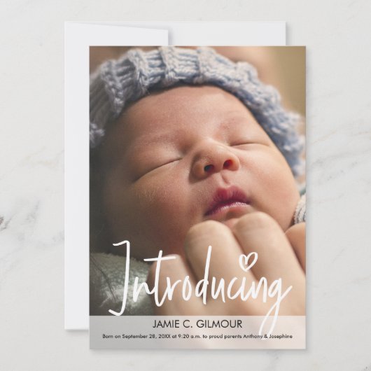 Einführung des neuen Baby Modern Script Custom Fot Dankeskarte (Vorderseite)