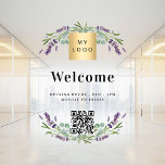Einführung des QR-Codes für das Firmenlogo Fensteraufkleber<br><div class="desc">Ein transparenter Hintergrund und schwarzer Text. Mit Lavendel,  violetten Blume und Eukalyptus-Pflanzen dekoriert. Personalisieren und fügen Sie Ihr Logo und Text. Fügen Sie Ihre Web-URL zu Ihrer Website (oder Social Media-Konto) zum QR-Code hinzu.</div>