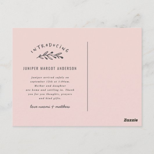 Einführung einer Geburtsankündigung für Zweigstell Postkarte (Rückseite)