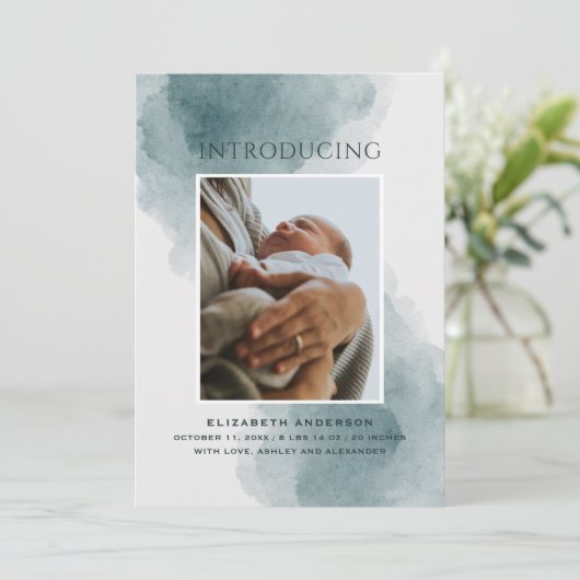 Einführung. Elegante Aquarellblütengeburt Ankündigung (Stehend Vorderseite)