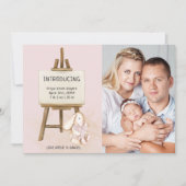 Einführung in Easel & Bunny Foto Baby Girl Birth Ankündigung (Vorderseite)