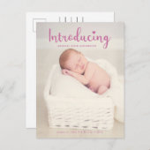Einführung in Pink Baby Girl Vertical Foto Script Ankündigungspostkarte (Vorne/Hinten)