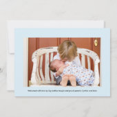 Einführung in Script Blue zweites Baby Boy Foto Ankündigung (Rückseite)