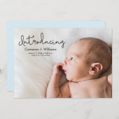 Einführung in Script Blue zweites Baby Boy Foto Ankündigung (Vorne/Hinten)