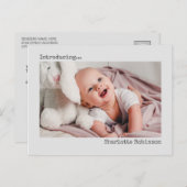 Einführung | Minimalistisches neues Baby-Foto Postkarte (Vorne/Hinten)