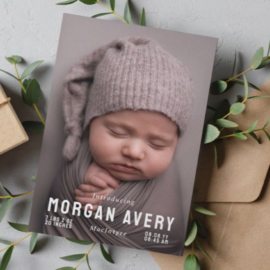 Einführung neutraler Typografie Neues Baby-Foto Ankündigung