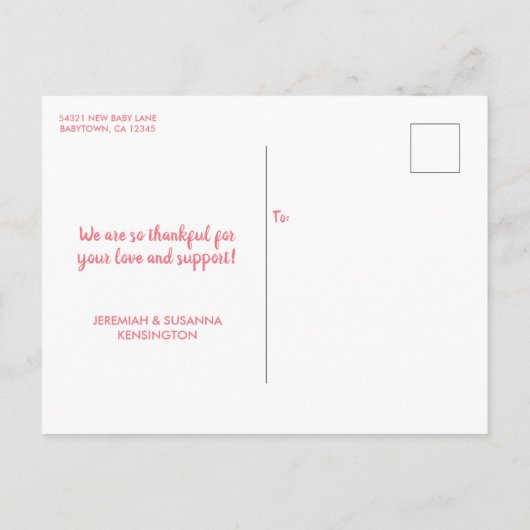 Einführung von Baby Girl Sweet Pink Foto Ankündigungspostkarte (Rückseite)