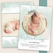 Einführung von Boho Foto Frame Green Wash Birth Ankündigung