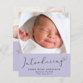 Einführung von Fotos Lila Geburtsankündigung (Vorne/Hinten)