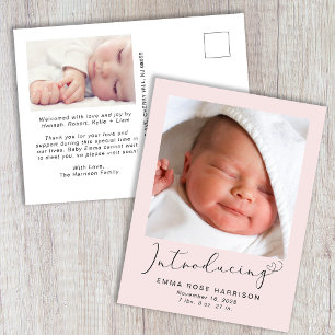 Einführung von Fotos Pink Baby Girl Birth Ankündigungspostkarte