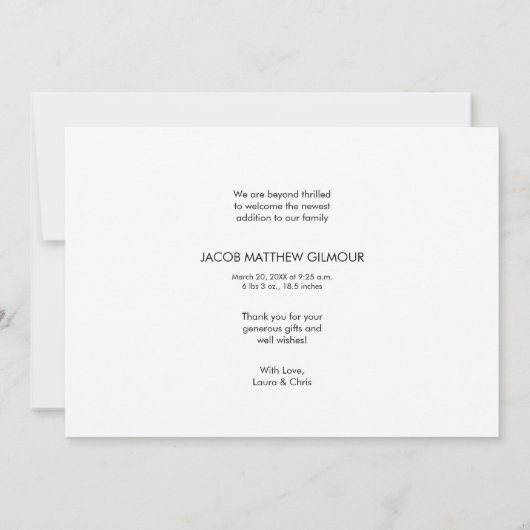 Einführung von Handschriften Custom Baby Boy Foto Ankündigung (Rückseite)