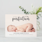 Einführung von Perfection Simple Script Foto Birth Ankündigung (Stehend Vorderseite)