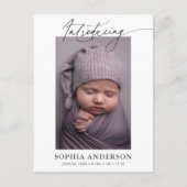 Einführung von Script Foto Birth Ankündigungspostkarte (Vorderseite)