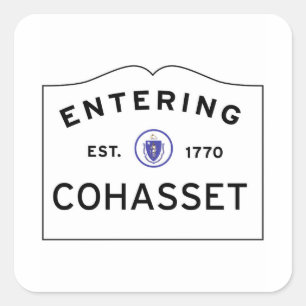 Eingabe des COHASSET MASSACHUSETTS Street Sign Quadratischer Aufkleber