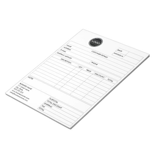 Eingang des Formulars für den geschäftlichen Verka Notizblock (angewinkelt)