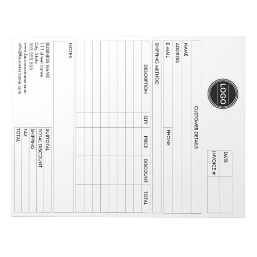 Eingang des Formulars für den geschäftlichen Verka Notizblock (Vorderseite)