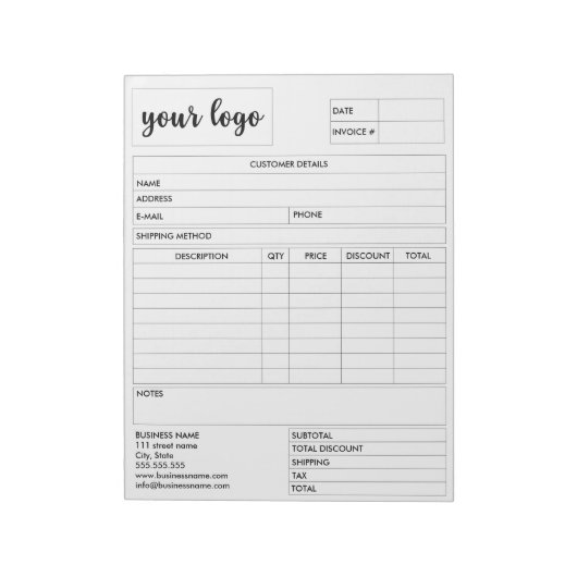 Eingang des Formulars für den geschäftlichen Verka Notizblock (Rotiert)