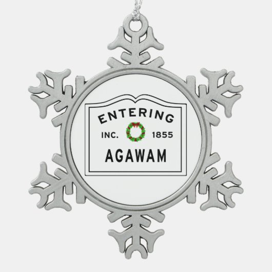 Eingang Massachusetts Agawam Schneeflocken Zinn-Ornament (Vorderseite)