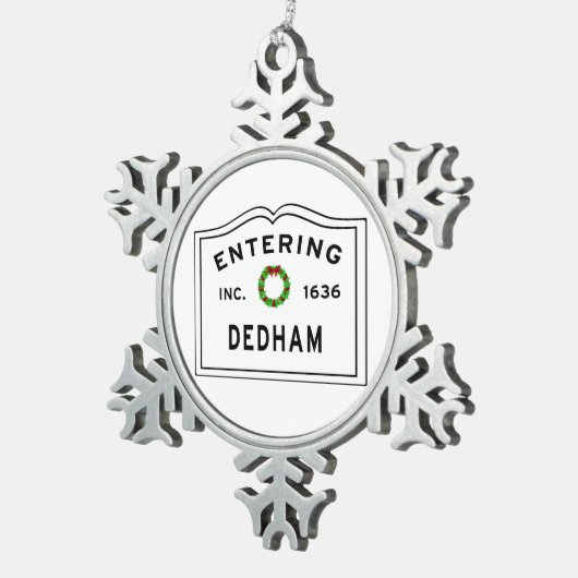 Eingang Massachusetts Stadt Dedham Schneeflocken Zinn-Ornament (Rechts)
