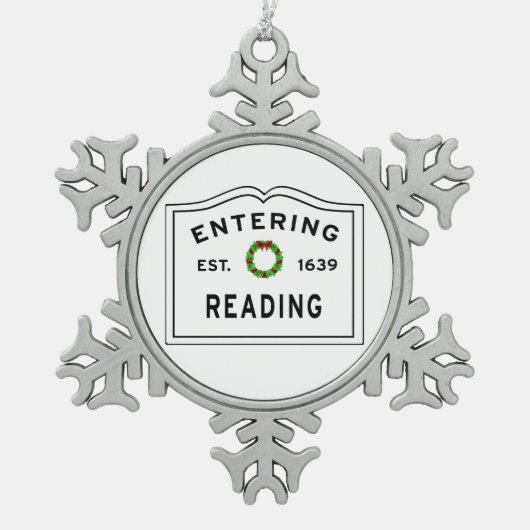 Eingang Massachusetts Stadt Lesen Schneeflocken Zinn-Ornament (Vorderseite)