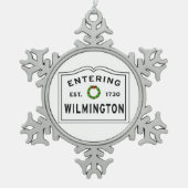 Eingang Massachusetts Stadt Wilmington Schneeflocken Zinn-Ornament (Vorderseite)