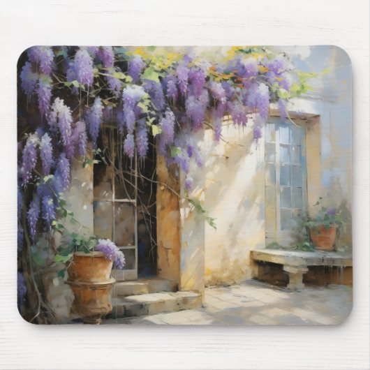 Eingang mit violetten Blumen Mousepad (Vorne)