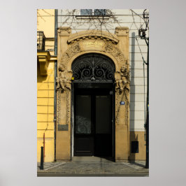 Eingang zum verzierten Haus Poster