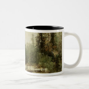 Eingang zum Wald im Winter Zweifarbige Tasse