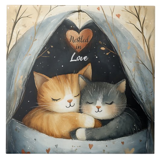 Eingebettet in die Liebe Kitty Cat Cuddles Illustr Fliese (Vorderseite)