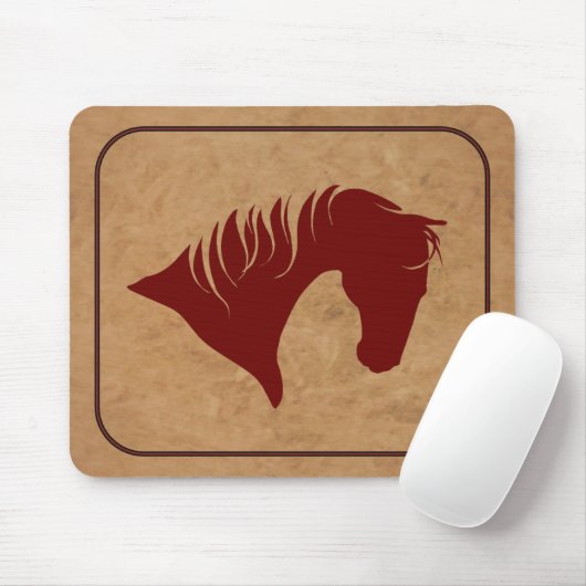 Eingebrannte lederne Pferdekopf-Silhouette Mousepad (Mit Mouse)