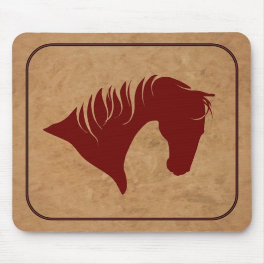Eingebrannte lederne Pferdekopf-Silhouette Mousepad (Vorne)
