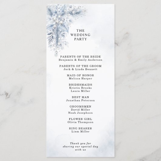 Eingefrorene weiße Beeren Winter-Hochzeitsprogramm Programm (Rückseite)