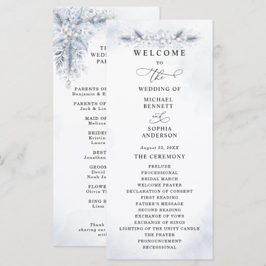 Eingefrorene weiße Beeren Winter-Hochzeitsprogramm Programm (Vorne/Hinten)