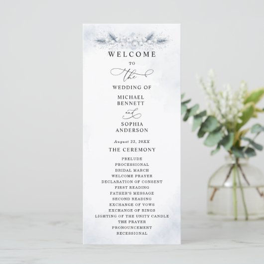 Eingefrorene weiße Beeren Winter-Hochzeitsprogramm Programm (Stehend Vorderseite)