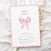 Eingekerbte rosa Schleife Baby Shower Einladung