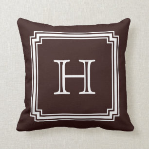 Eingekerbtes Eckrahmen-Brown-Hintergrund-Monogramm Kissen