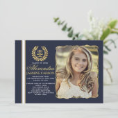 Eingeladene Abschluss des Fotos (Marine) Einladung (Stehend Vorderseite)