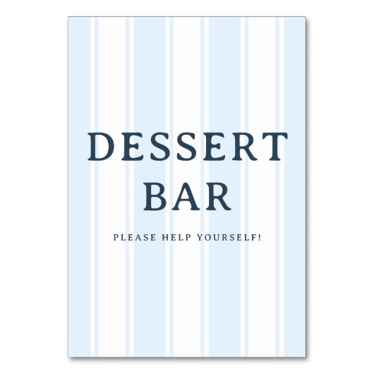 Eingeladene Dessertbar mit blauen Streifen - Schil Tischnummer (Vorderseite)
