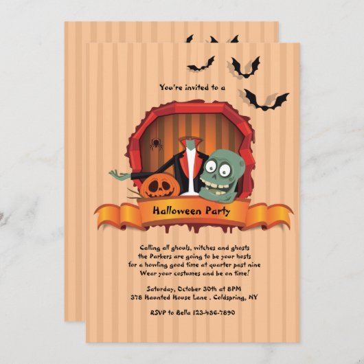 Eingeladene Halloween-Partys ohne Kopfschmerzen Einladung (Vorne/Hinten)