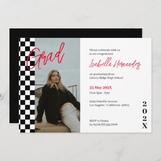 Eingeladener schwarzer und roter Abschluss Einladung (Vorne/Hinten)