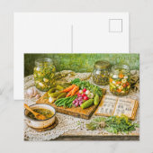 Eingelegte Gurken und frische Gemüse in rustikalem Postkarte (Vorne/Hinten)