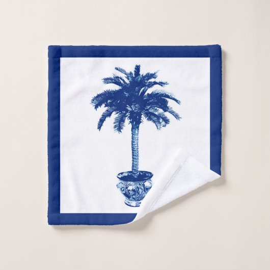 Eingemachte Palme - Kobaltblau und -WEISS Badhandtuch Set (Waschlappen)