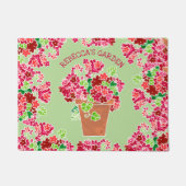 Eingemachte rote Pelargonie-mit Monogramm mit Fußmatte (Vorderseite)