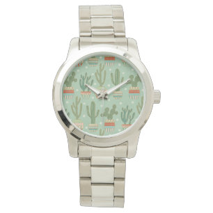 Eingemachtes Kaktus-Muster SüdwestGeo-Schritt- Armbanduhr