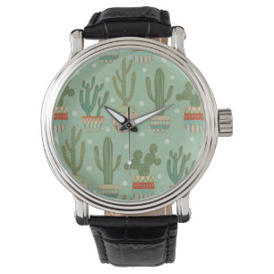 Eingemachtes Kaktus-Muster SüdwestGeo-Schritt- Armbanduhr