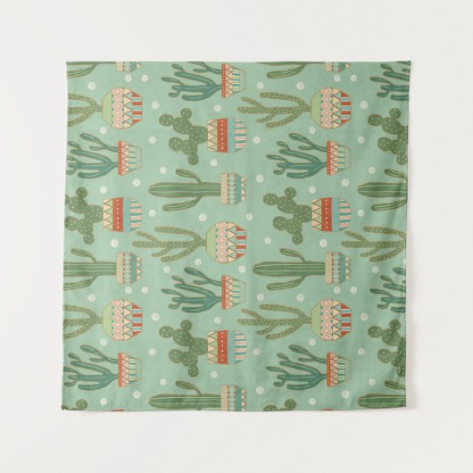 Eingemachtes Kaktus-Muster SüdwestGeo-Schritt-| Wandteppich (Vorderseite)