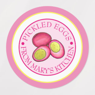 Eingepflückte, hartgekochte rote Rübeneier, von Etiketten