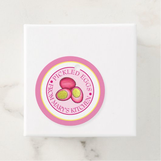 Eingepflückte, hartgekochte rote Rübeneier, von Geschenkanhänger (Beispiel)