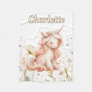 Einges Whimsical-Pastell-Einhorn-Wildblume Fleecedecke