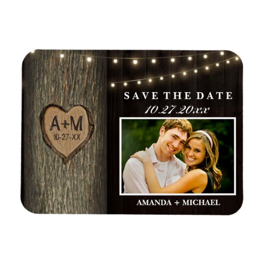 Eingeschnittene Initialen Alte Eiche Hochzeit Term Magnet (Horizontal)